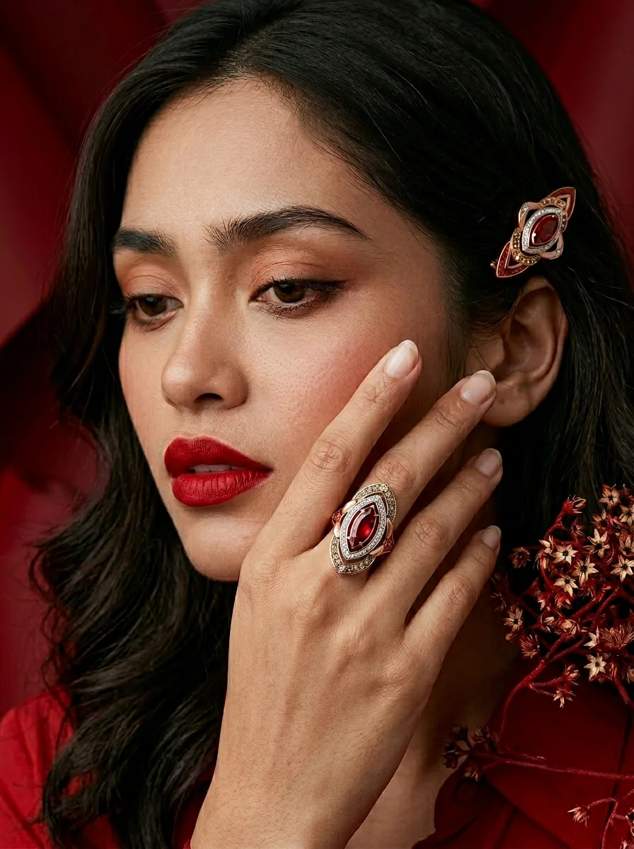 Кольцо "Фернан" с рубином и конъячными бриллиантами